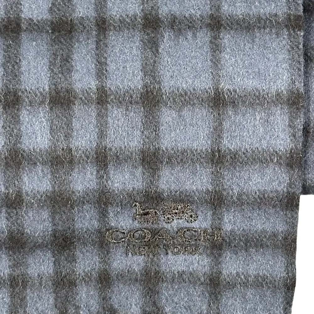 Coach Wild Plaid Scarf Wool Cashmere Navy Black